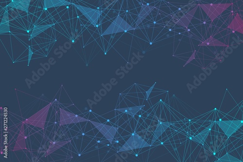 Geometric abstract background with connected line and dots. Structure molecule and communication. Scientific concept for your design. Medical, technology, science background. Vector illustration.