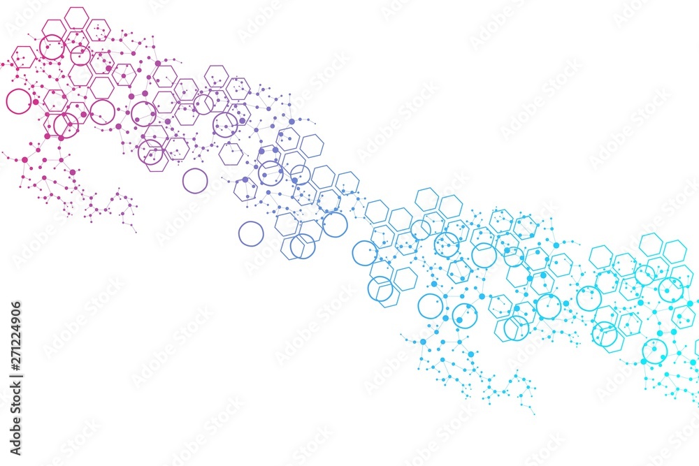 Modern futuristic background of the scientific hexagonal pattern. Virtual abstract background with particle, molecule structure for medical, technology, chemistry, science. Social network vector
