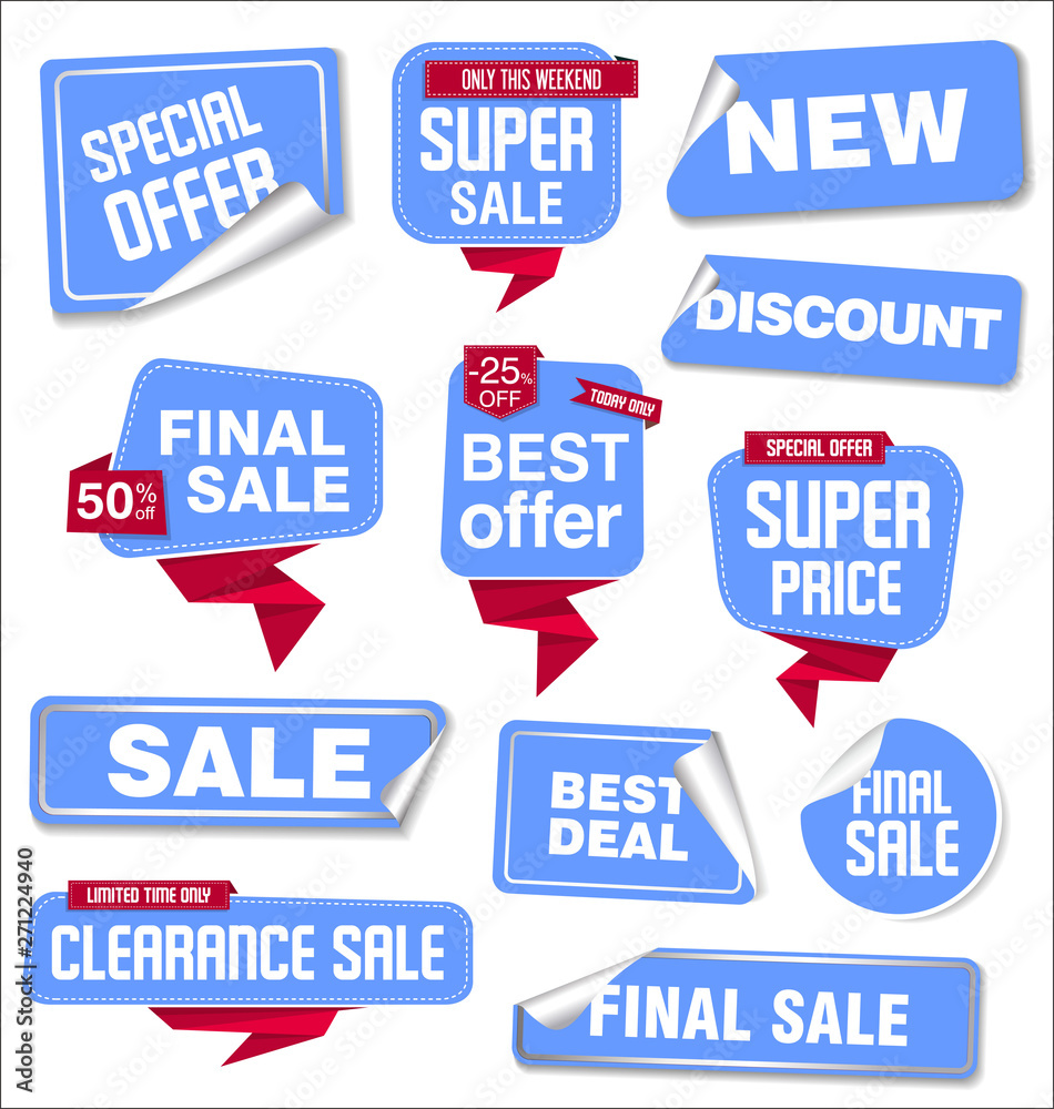 Collection of sale stickers and tags