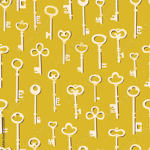 Vintage Keys Simple Vector Seamless Pattern. Vector Doodle Illustration.