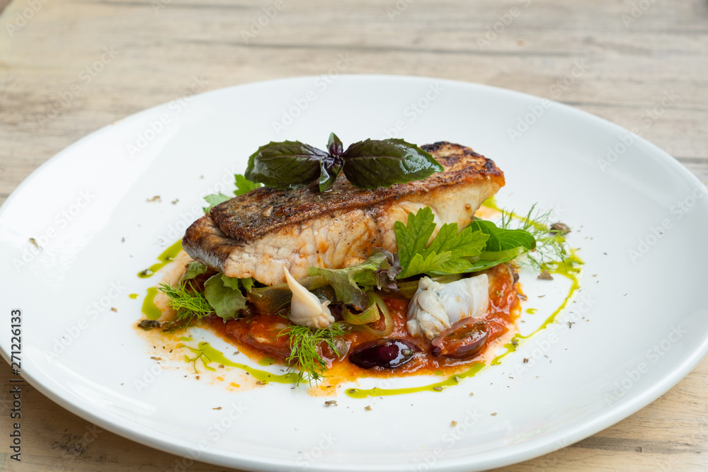 pan seared sea bass livornese style