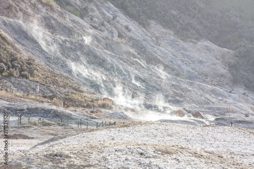 Pozzuoli, Naples, Italy - June 04 2019: fumaroles of the solfatara of Pozzuoli, volcanic phenomena in the Campi Flegrei