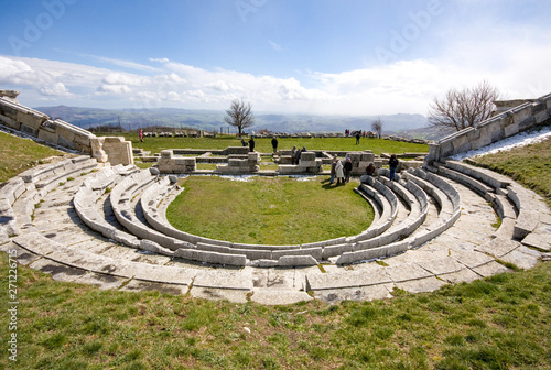Pietrabbondante, Isernia, Molise, Italy - june 3 2019: Samnite theater. Archaeological area of the theater and Italic temple of Pietrabbondante. photo