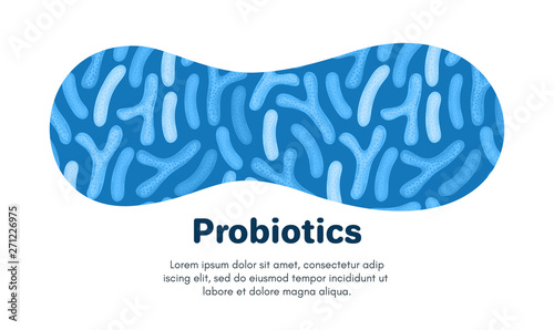 Vector background with probiotics. Bifidobacterium, lactobacillus. Lactic acid bacterium. Microbiome. Medicine or dietary supplement. Landing page, banner, mailing, advertising, label, presentation