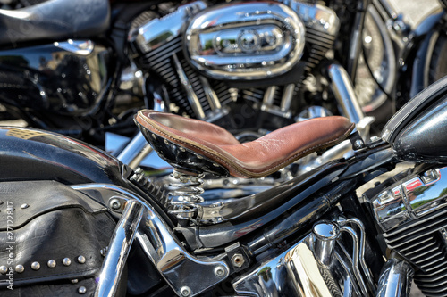 Close-up of the motorcycle engine block. © Oscar Espinosa