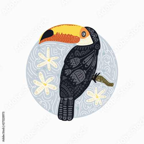 Bright bird Toucan. Vector.