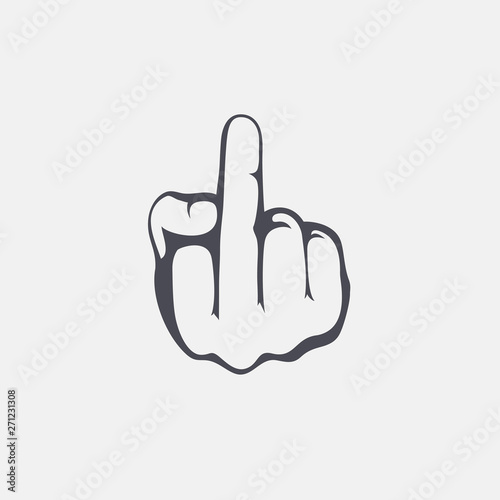 The middle finger hand drawn sign. Vector illustration of fuck you sign.