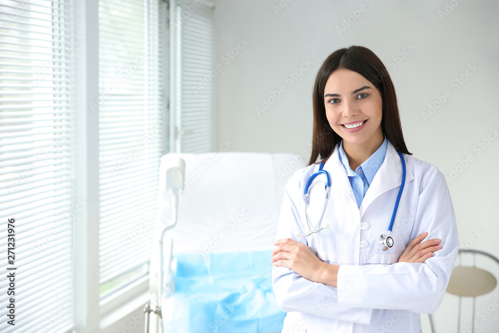 Beautiful female gynecologist in clinic