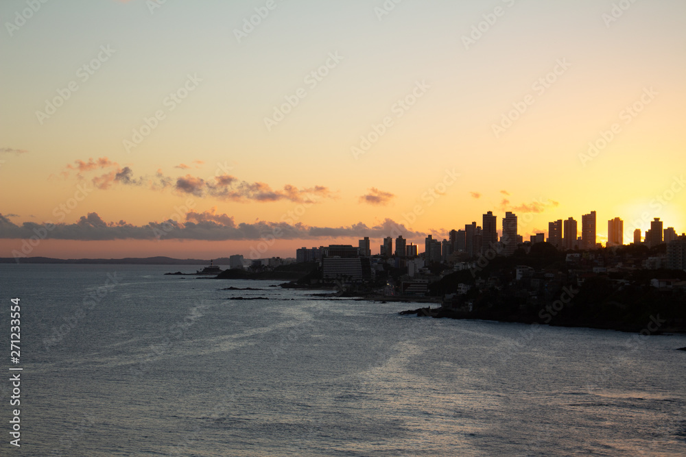 View of the city of Salvador of Bahia during sunset.