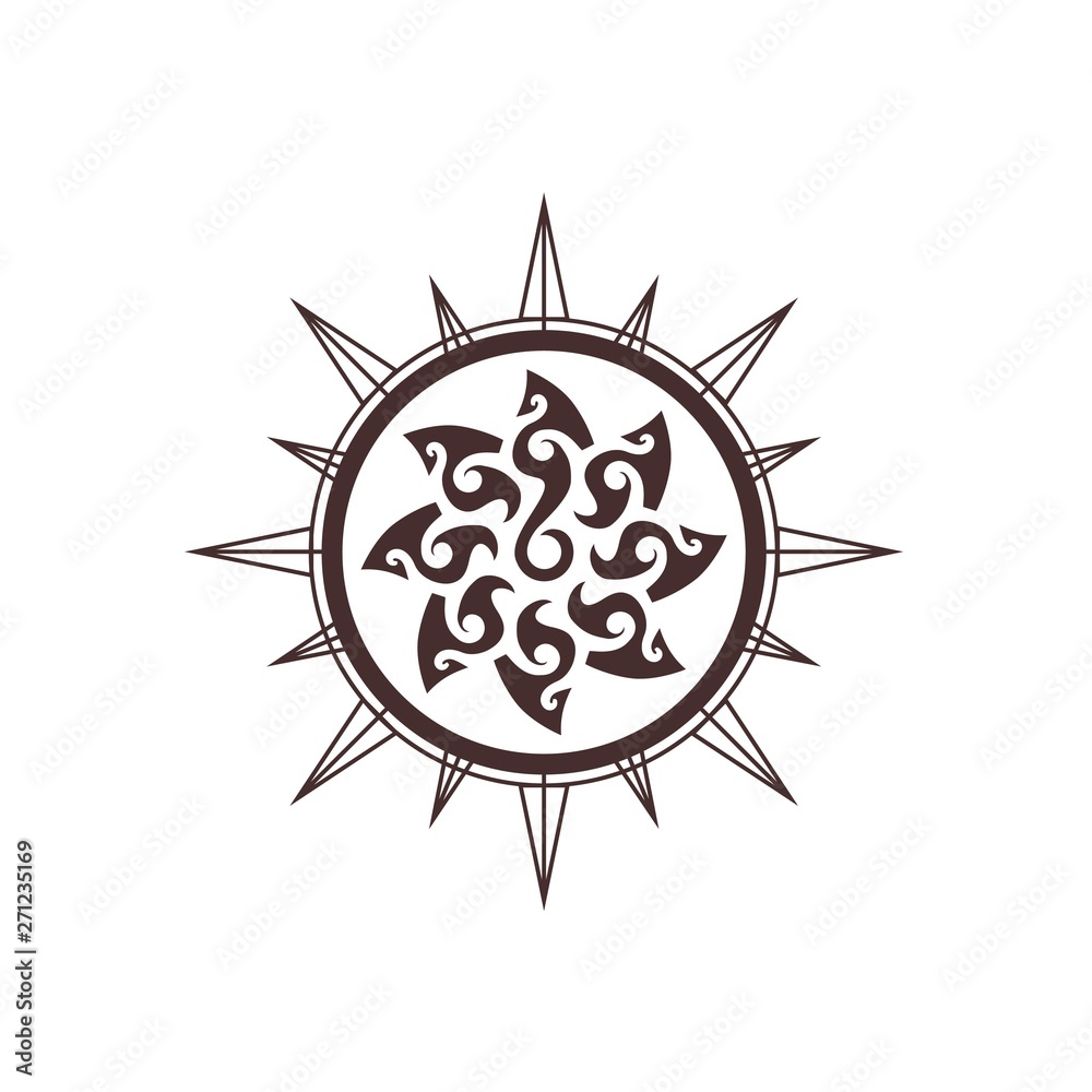 Tribal sun flower compass logo design Tribal sun flower compass logo design