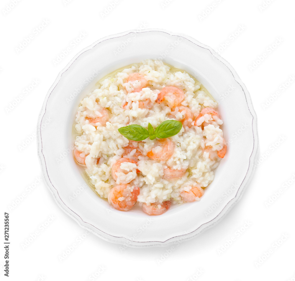 Plate with tasty risotto on white background Plate with tasty risotto on white background