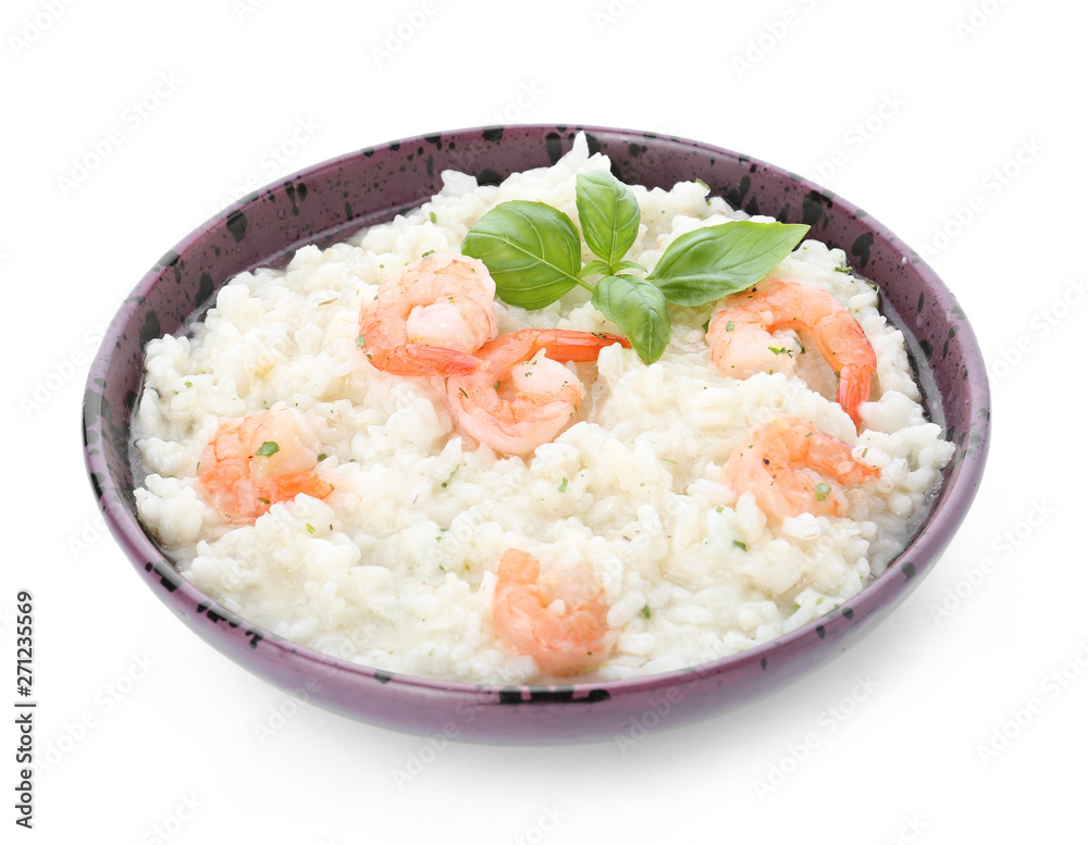 Plate with tasty risotto on white background Plate with tasty risotto on white background