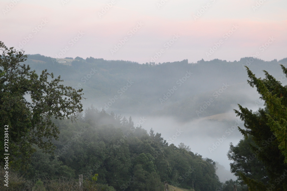 Sea Of Clouds At Sunrise In The Mountains Of Galicia .. Stock Photo, Picture And Royalty Free Image. August 3, 2013. Rebedul, Lugo, Galicia, Spain. Rural Tourism, Nature.