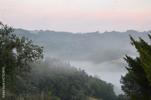 Sea Of Clouds At Sunrise In The Mountains Of Galicia .. Stock Photo, Picture And Royalty Free Image. August 3, 2013. Rebedul, Lugo, Galicia, Spain. Rural Tourism, Nature.