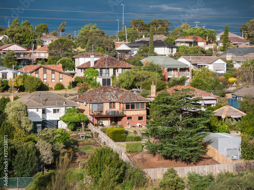 View of residential houses in Melbourne's suburb on a hill. City of Moonee Valley, VIC Australia. photo