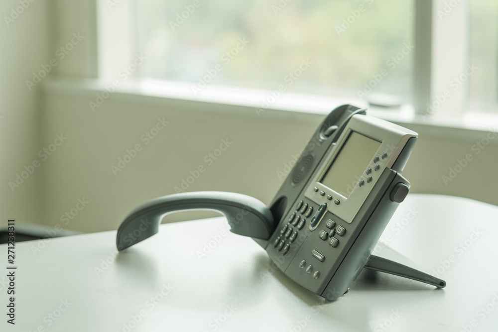 close up soft focus on ip phone devices at office desk