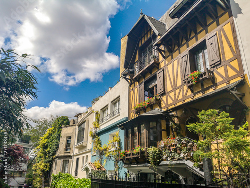 Fototapeta Naklejka Na Ścianę i Meble -  Picturesque small street of Villa Montsouris in Paris, France