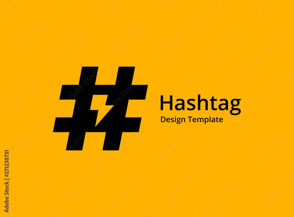 Hashtag symbol lightning logo icon design template elements Stock