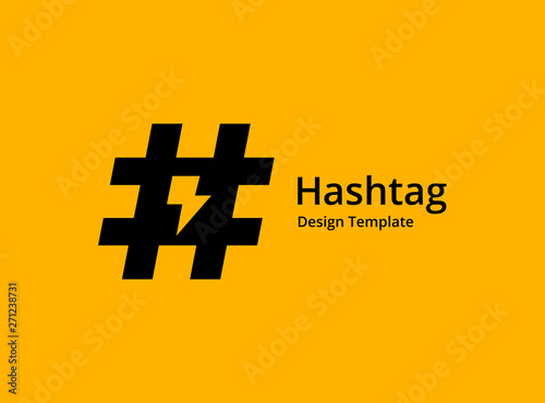 Hashtag symbol lightning logo icon design template elements photo