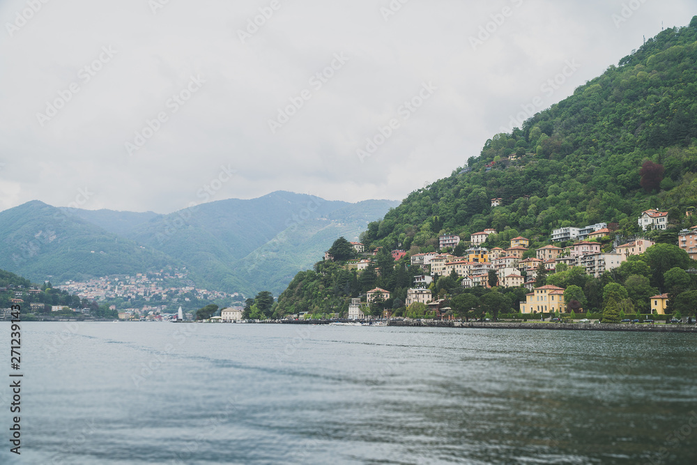Fototapeta premium Brunate mountain view from the Como lake.