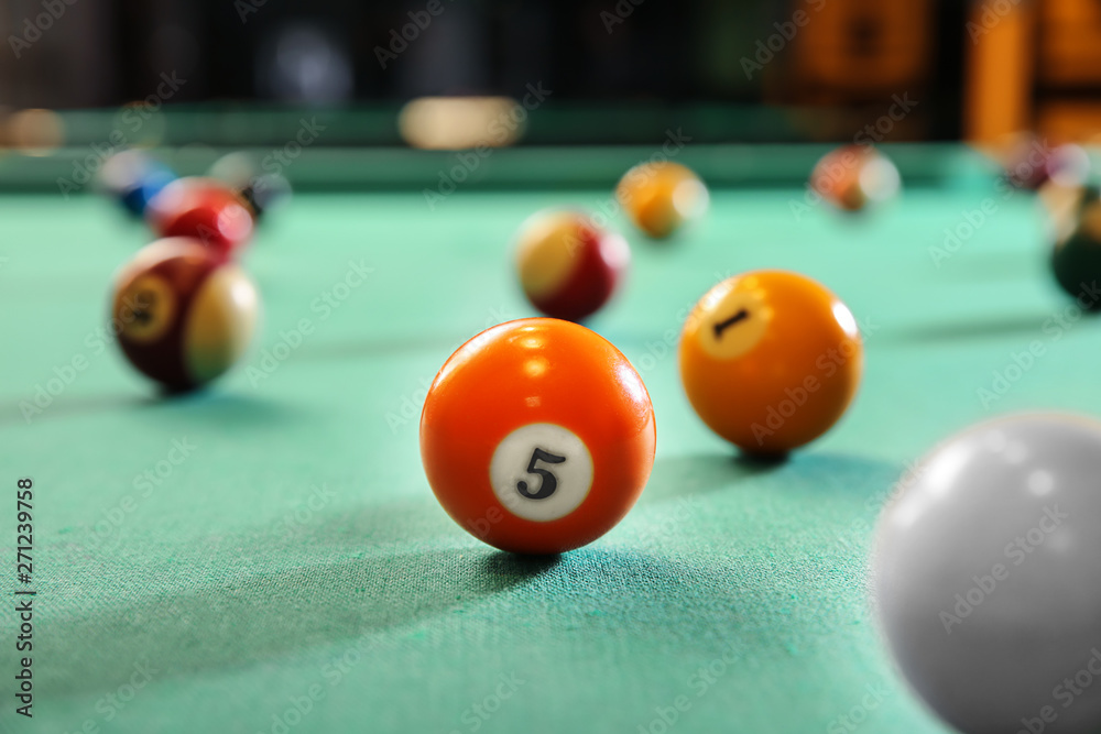Billiard balls on table in club Billiard balls on table in club