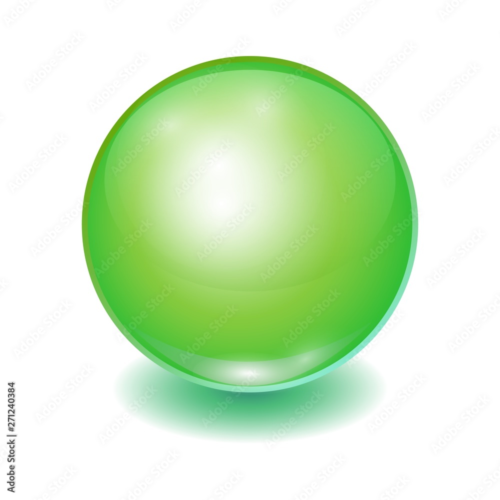 Vector realistic green multicolor ball, shine sphere with patch of light on white background. 3D illustration.