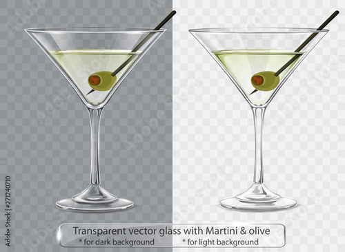 Transparent vector glass with Martini and olive for dark and light background photo