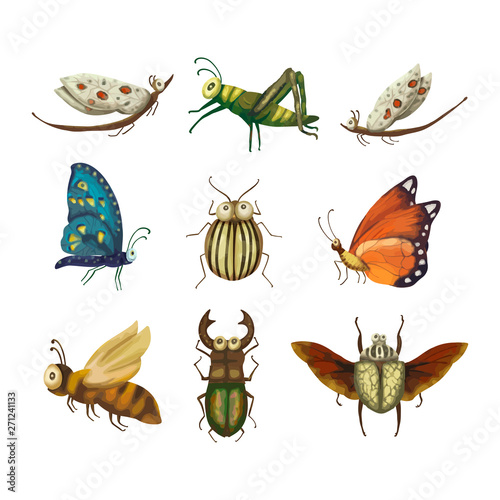 Vector Icon set with cute 3d insect.