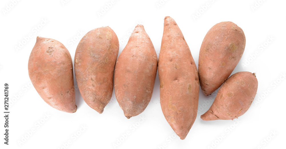 Fresh sweet potatoes on white background Fresh sweet potatoes on white background