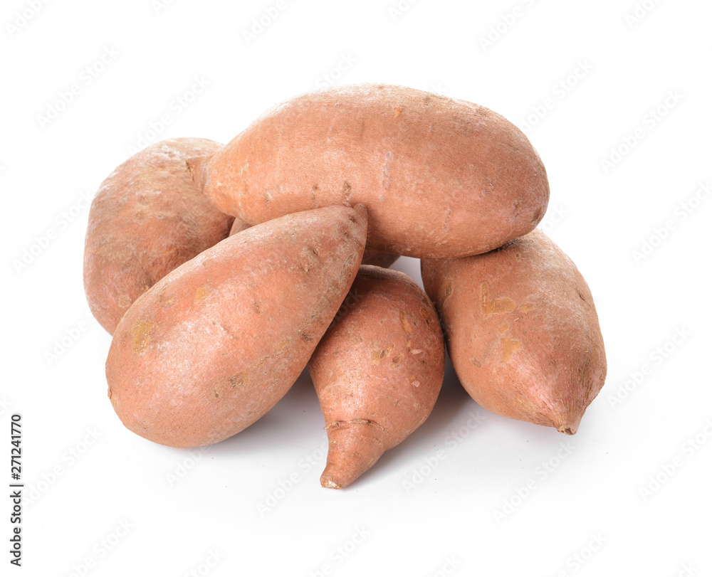 Fresh sweet potatoes on white background Fresh sweet potatoes on white background