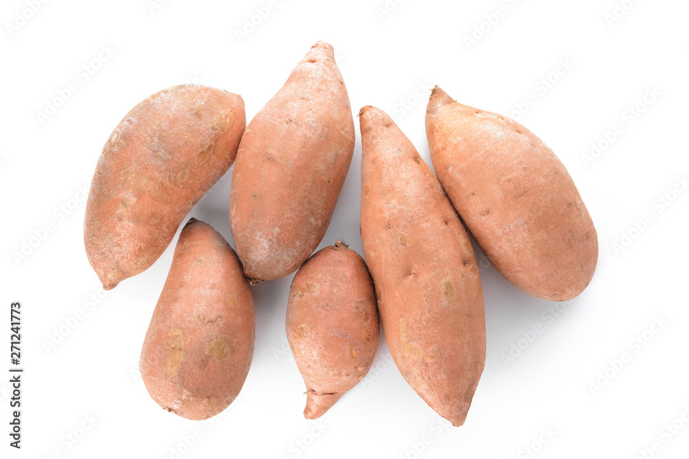 Fresh sweet potatoes on white background Fresh sweet potatoes on white background