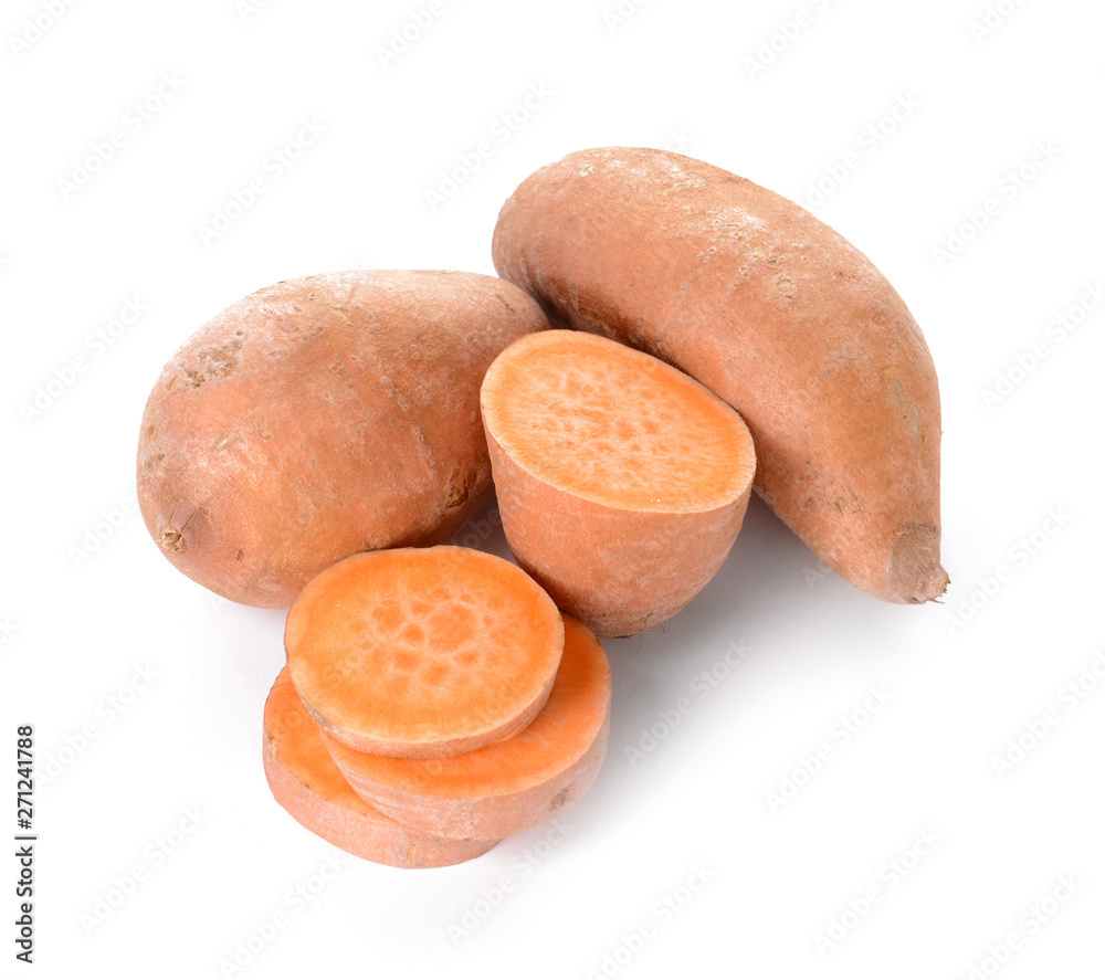 Fresh sweet potatoes on white background Fresh sweet potatoes on white background