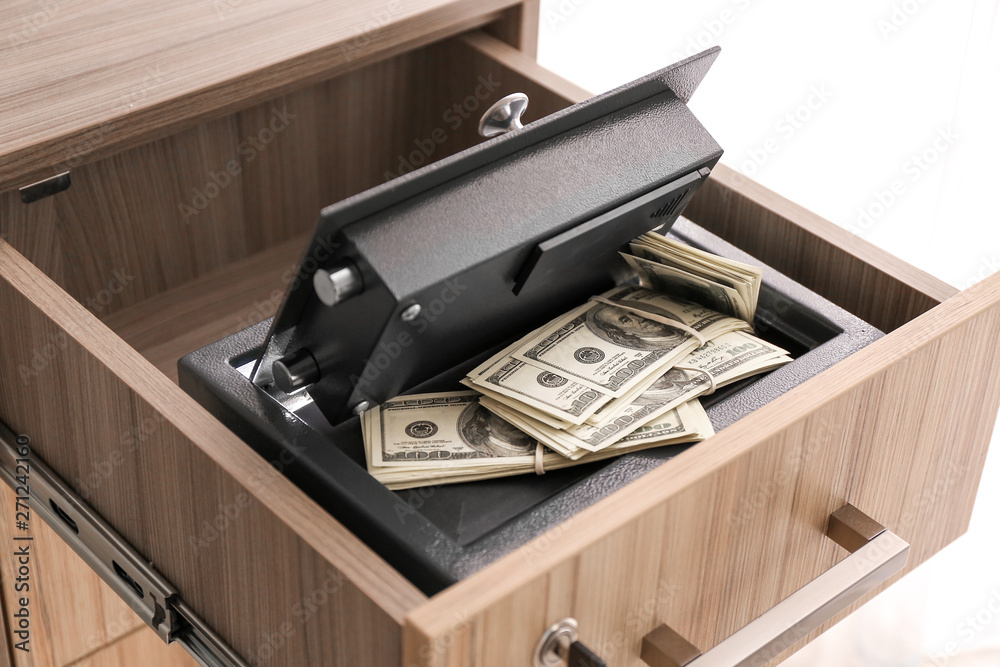 Modern safe with money in drawer Modern safe with money in drawer