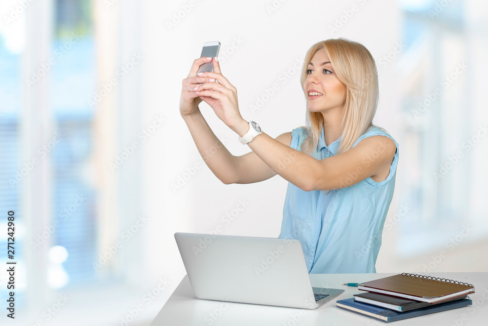 teenage girl making selfie photo with smart phone teenage girl making selfie photo with smart phone