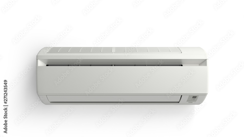 White color air conditioner machine 3d render on white background White color air conditioner machine 3d render on white background
