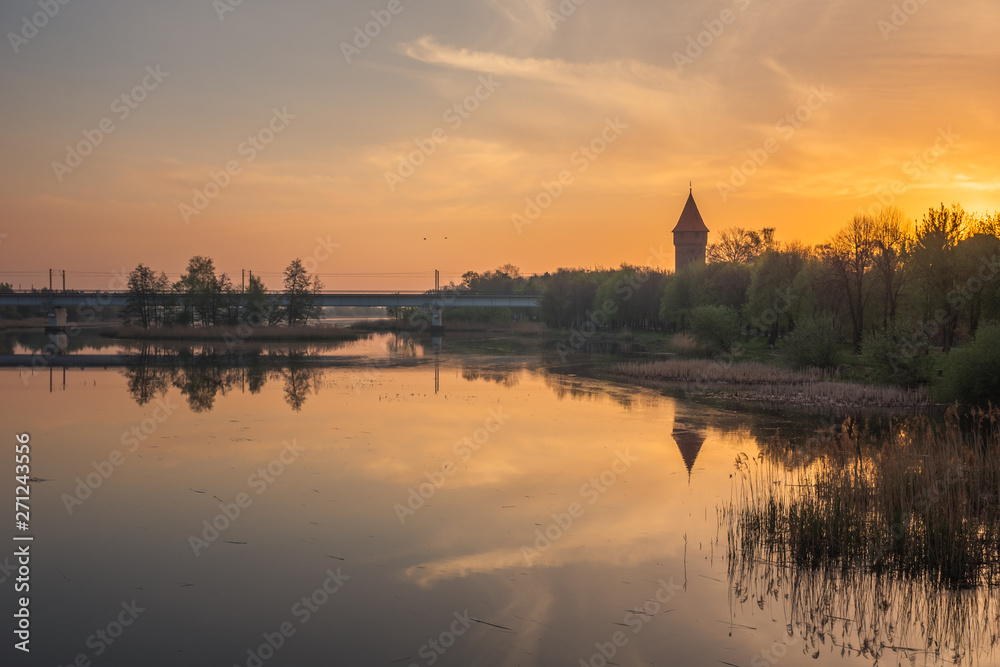 Maslankowa Tower and Nogat river in Malbork, Pomorskie, Poland