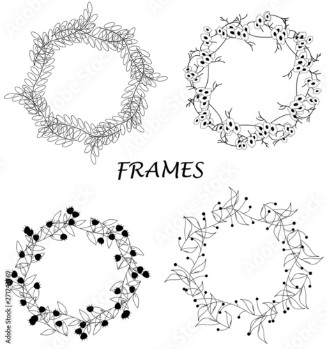 Graphic designed black and white flora frames. Graphic flora frames for cards, notebooks, sketches, diaries, planers.
