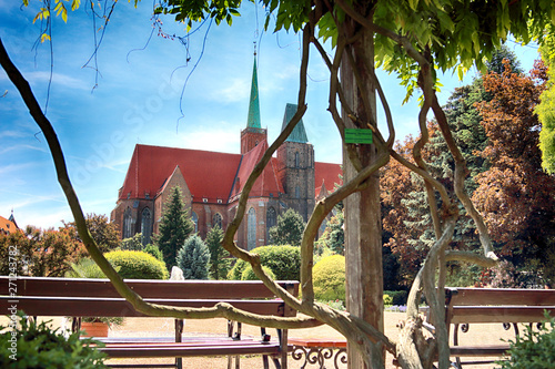 WROCLAW, POLAND - MAY 30, 2019: Botanical Garden in Wroclaw, Poland. The garden was built from 1811 to 1816 on the Cathedral Island (Ostrow Tumski), the oldest part of the city.