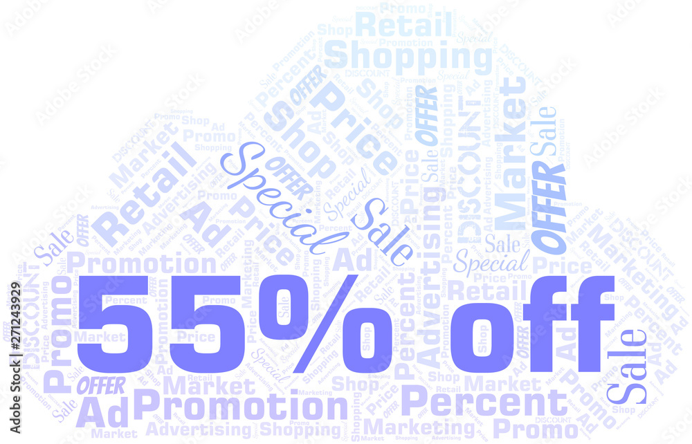 55% Off word cloud. Wordcloud made with text only.