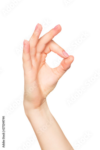 Female hand gesture isolated on white background