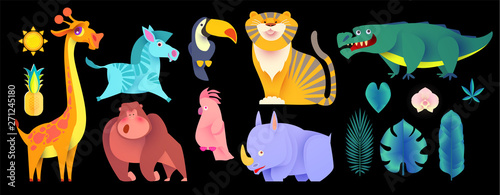 Cute Jungle Animals Set. Exptic Wild Collection. photo