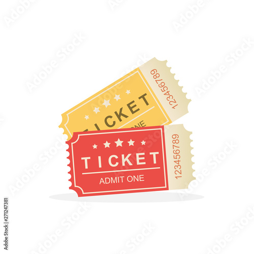 Retro tickets set with shadows on white BG, vector illustration