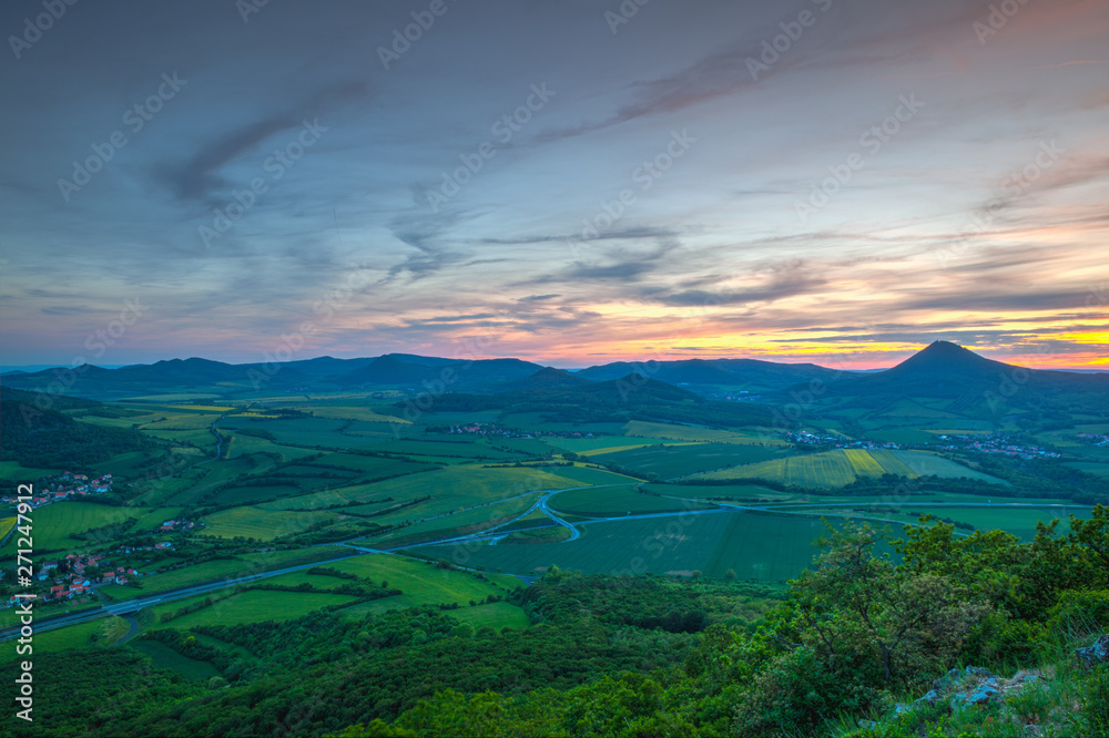 View from Lovos Hill. Sunset  in Central Bohemian Highlands, Czech Republic.