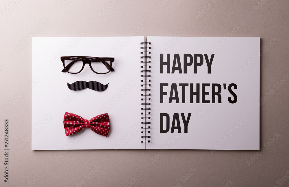 Fathers day greeting card concept. Flat lay.