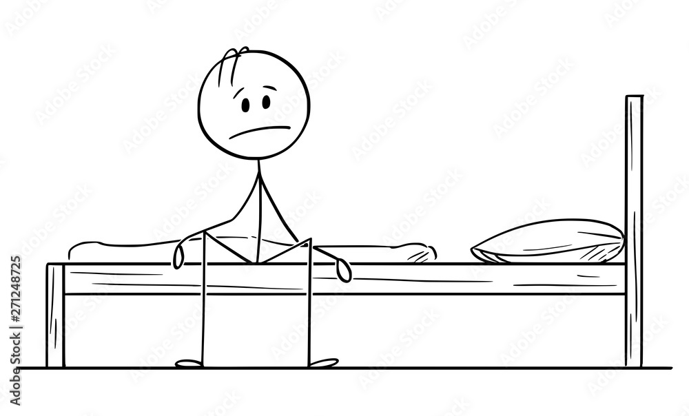 Vector cartoon stick figure drawing conceptual illustration of sad or ...