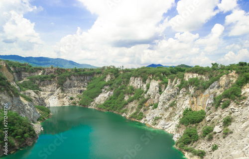 Landscape nature scenic of Grand Canyon Chonburi with blue sky is old rock mining at Chonburi of Thailand