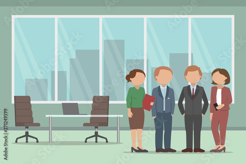 Discussion between colleagues. Office routine. Vector illustration.