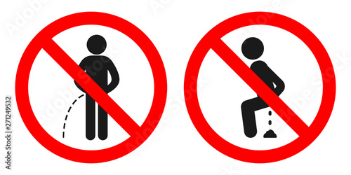 NO PEEING sign. NO POOPING sign. Vector.