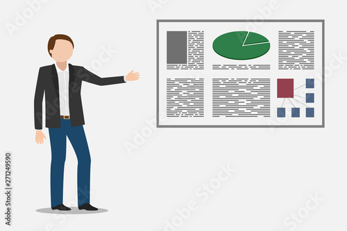 Manager showing financial report. Vector illustration.