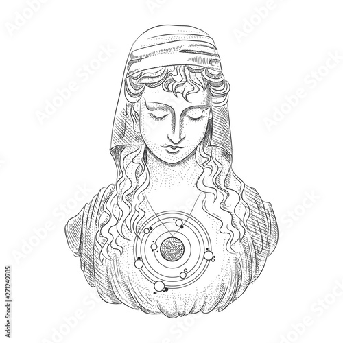 Vector illustration set of moon phases. Different stages of moonlight activity in vintage engraving style. Zodiac Signs